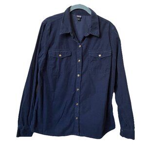 Patagonia Micro Cord Shirt Womens 12 Navy Blue Button Up Outdoor Gorpcore